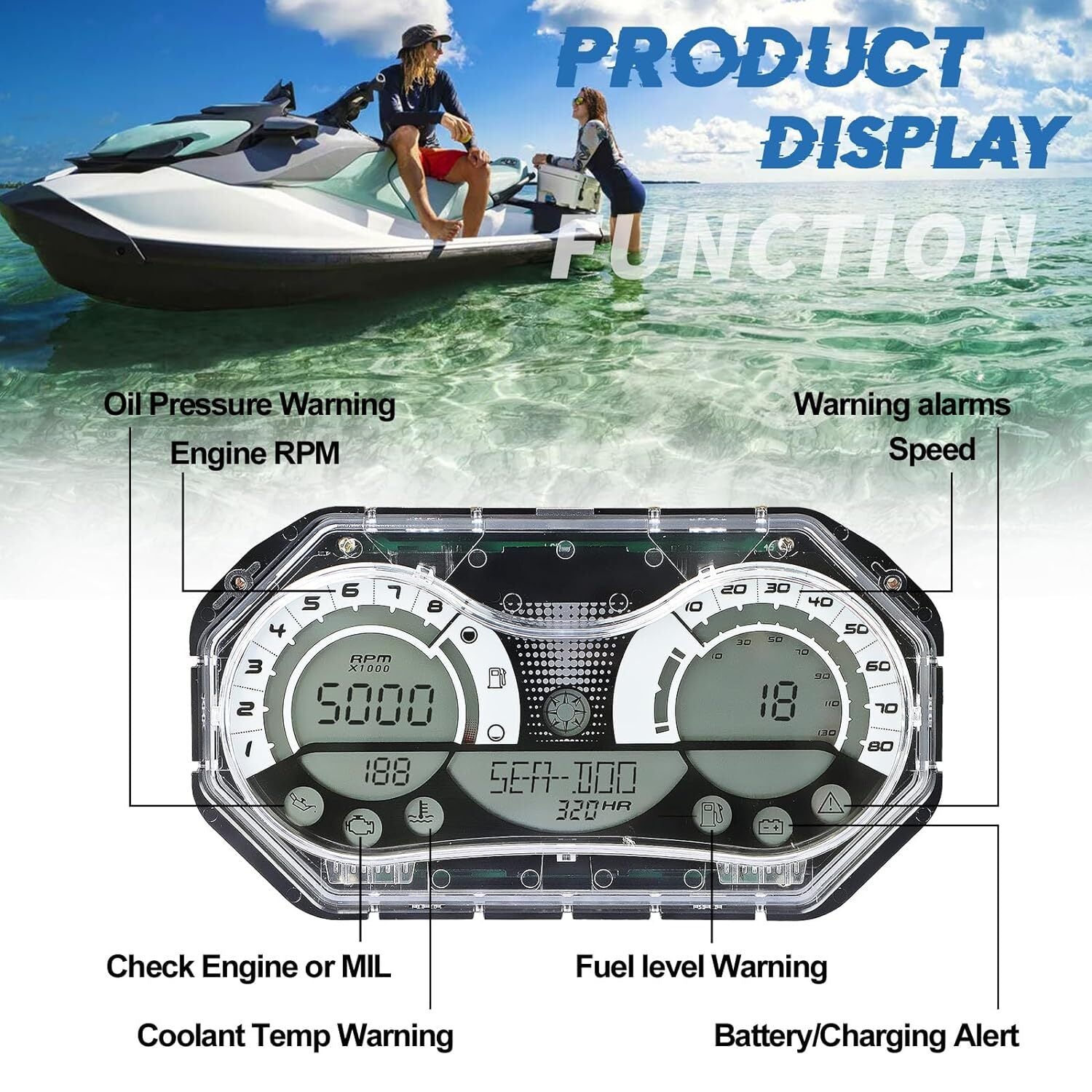 Speedometer with LCD display and chrome bezel for Seadoo GTX RXP RXT Wake 278002144- n