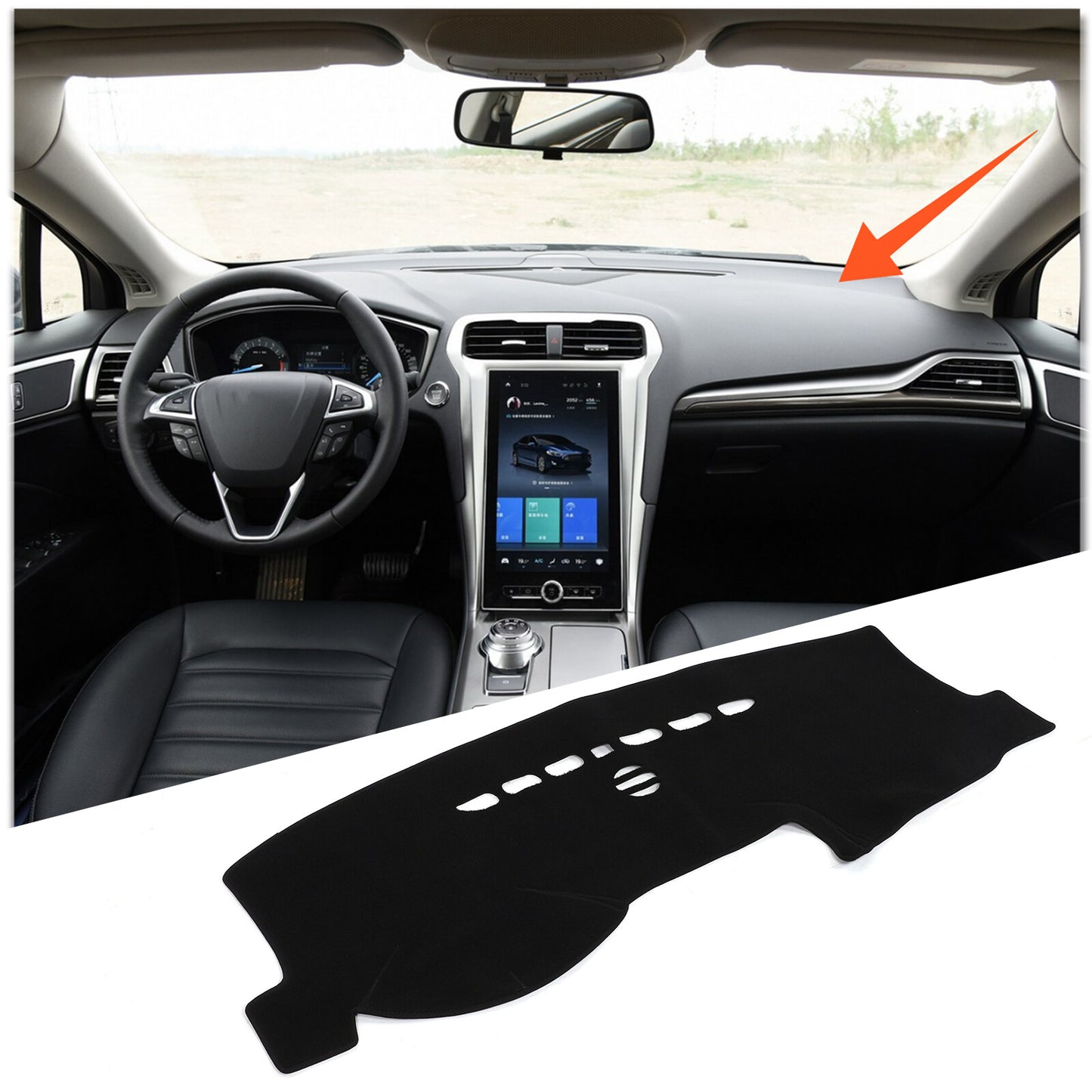 Dash Mat for Mondeo 2013-2020 Car Dashboard Carpet with Sun Protection - Black n