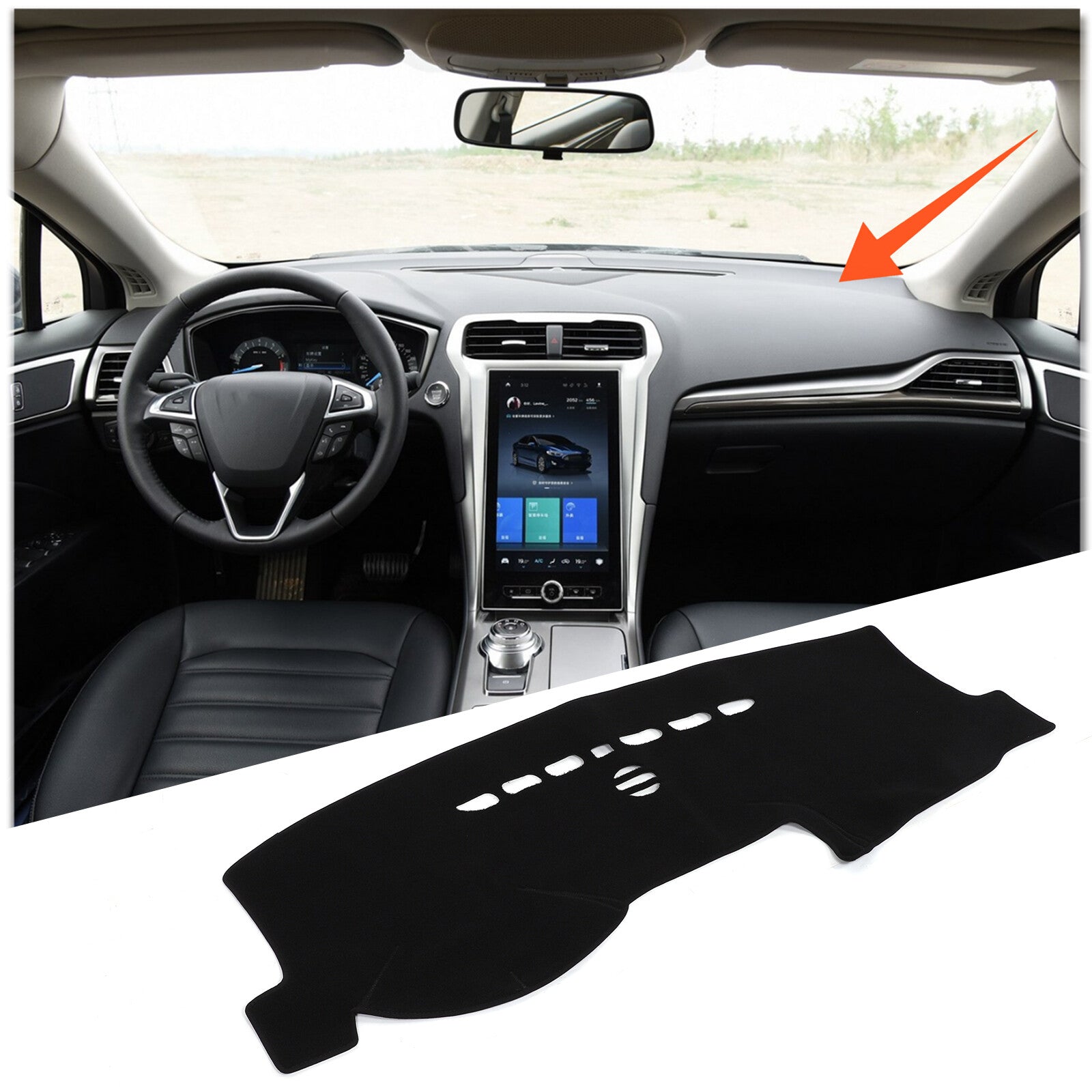 Dash Mat for Mondeo 2013-2020 Car Dashboard Carpet with Sun Protection - Black n