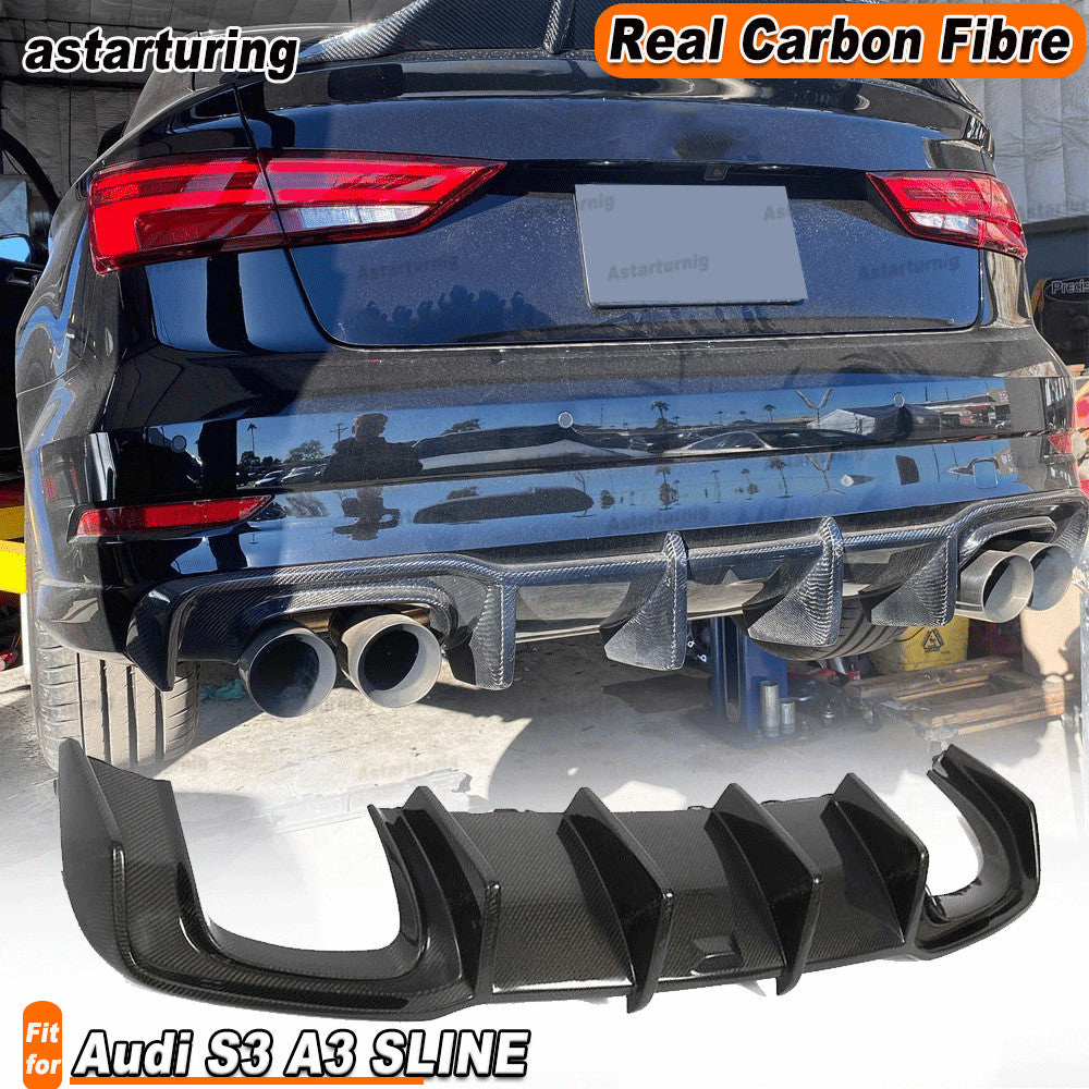 REAL CARBON Rear Bumper Lip Bar Diffuser Spoiler Fit for Audi S3 A3 SLINE 17-20