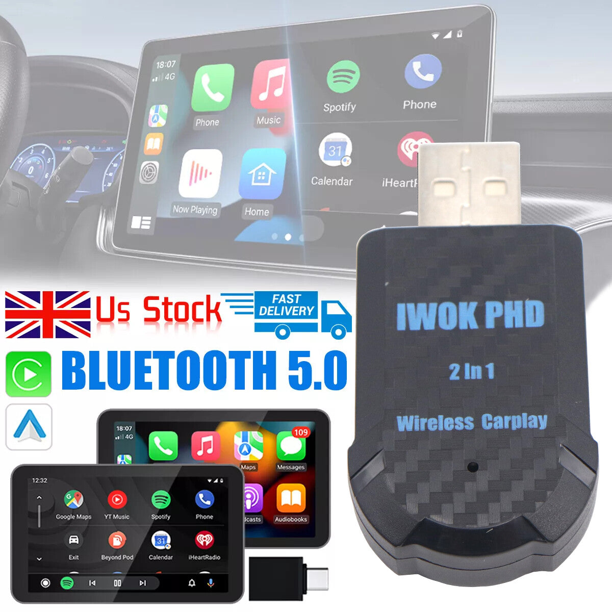 Wireless CarPlay Adapter USB Dongle For iPhone Apple Wireless Carplay Plug &Play