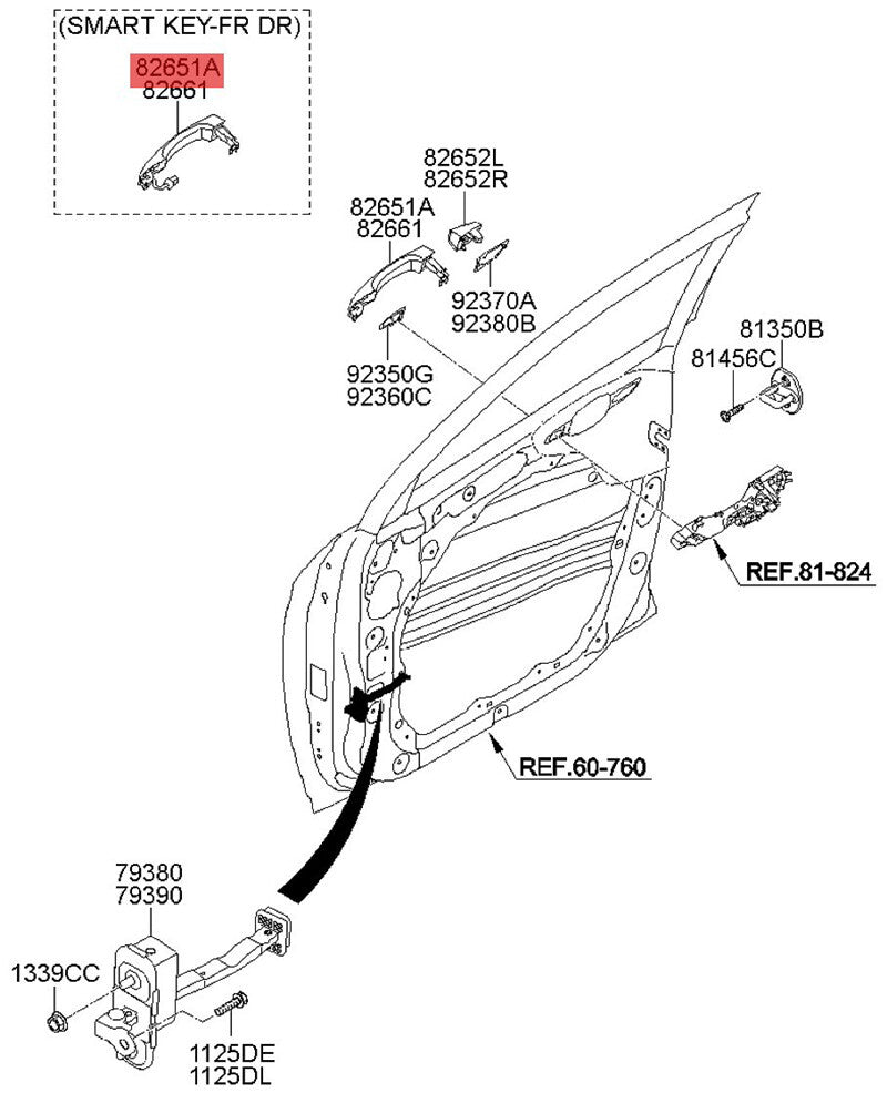 Front Door Handle Left Driver Side Outside for Smart Key Handle For 2016-21 for Tucson