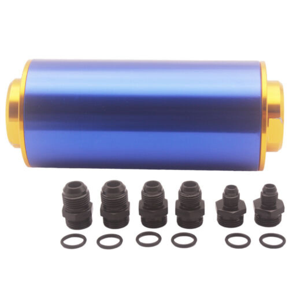Car Ready Inline Fuel Filter AN6 AN8 AN10 & 100 Micron Element Blue & Gold New n
