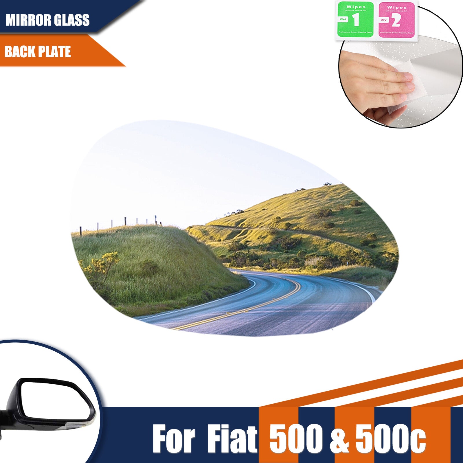 1 PC for Fiat 500 500c 2007-2023 Right Passenger Side Heated Wing Mirror Glass