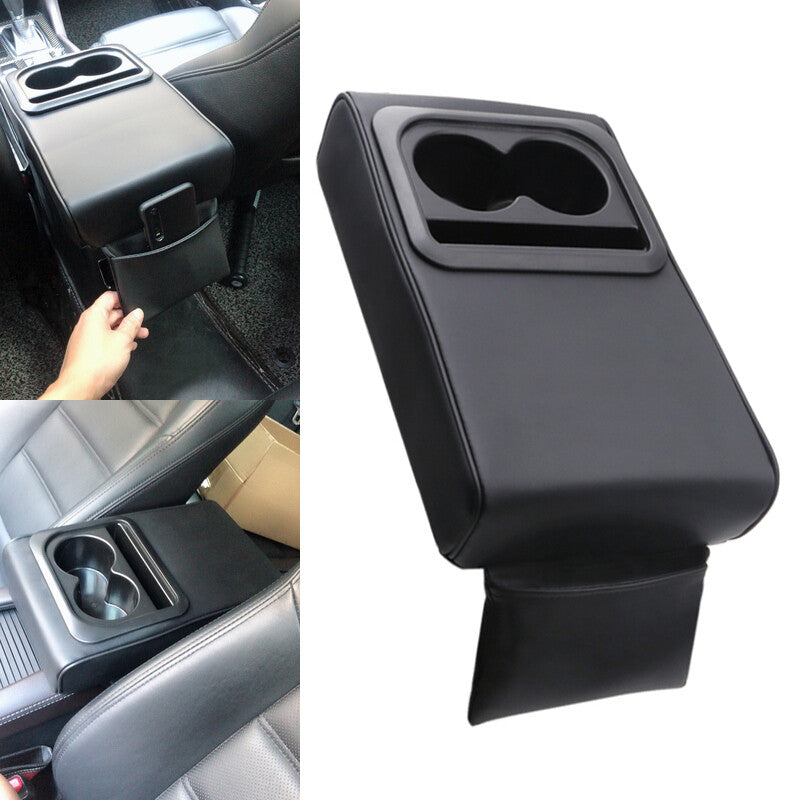 American-style car center console box, cup holder, storage bracket, polyurethane synthetic leather, black - n