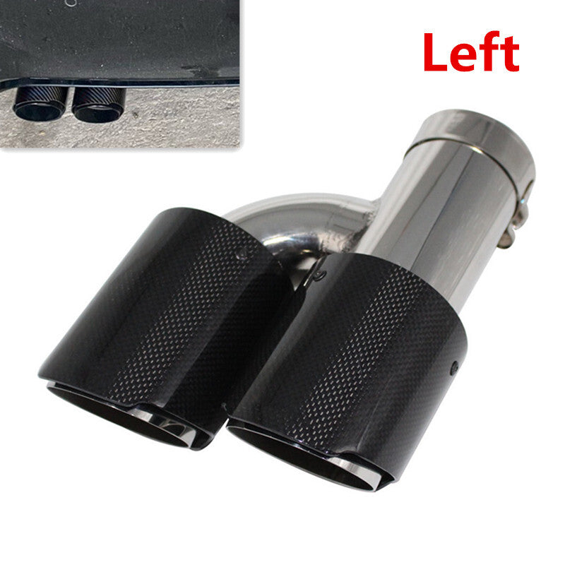 Car Left Carbon Fiber Tube Stainless Steel Double Exhaust Pipe Tail Muffler Shap