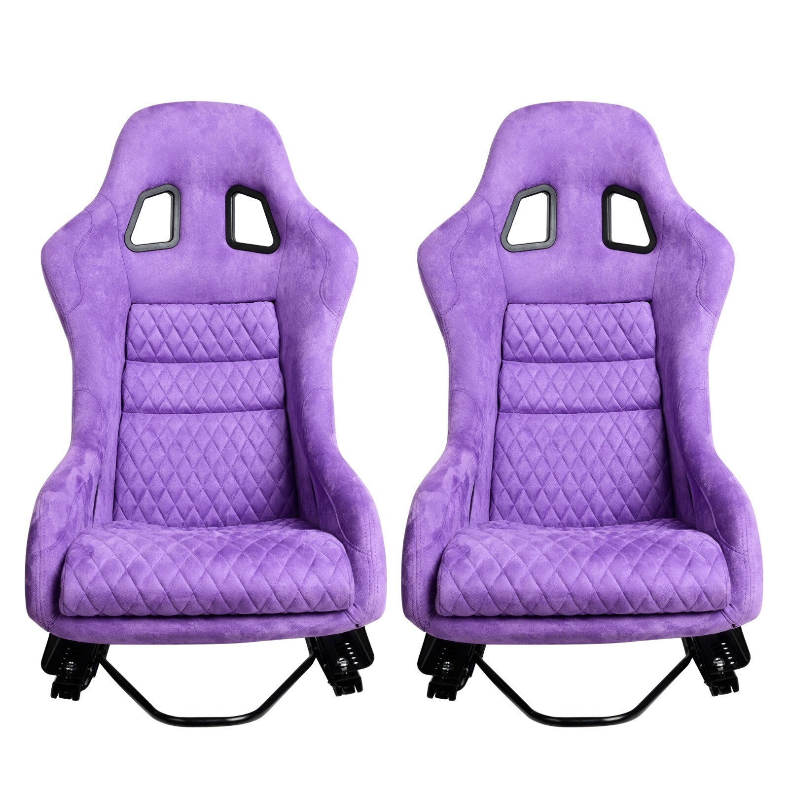 Pair 2 Universal Racing Bucket Seats w/ Sliders, Purple Suede Glitter Fiberglass v