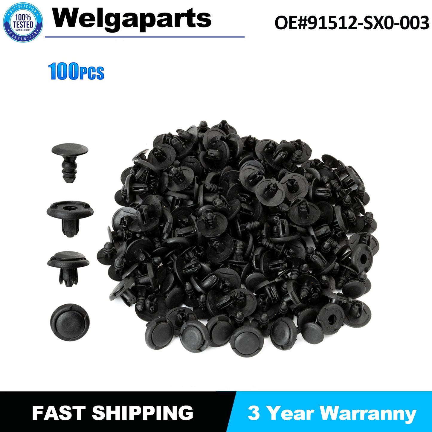 100Pcs Fender Liner Clips Push Retainer for Honda for Civic Accord CL for Acura 8mm Hole