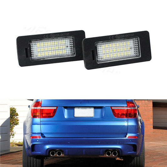 A pair of license plate lights suitable for BMW E39, M5, E70, E71, X5, X6; also suitable for BMW E60 number.