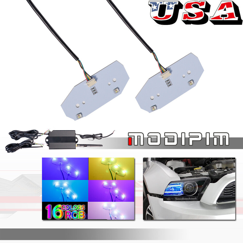 Multi-color changing RGB LED headlight angle eye ring kit for 13-14 for Mustang - v