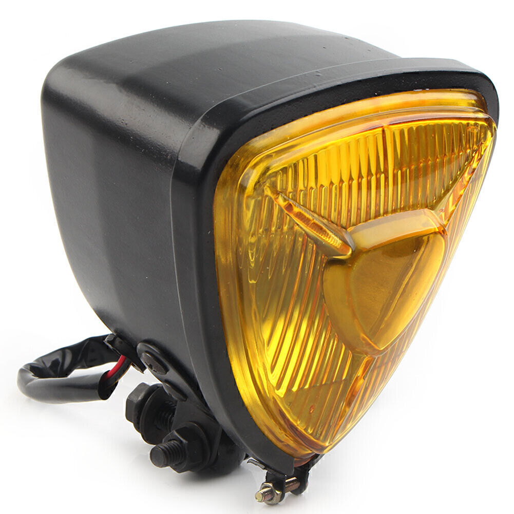 12V Triangle Motorcycle Headlight Lamp for Harley Chopper Bobber Custom Amber Q