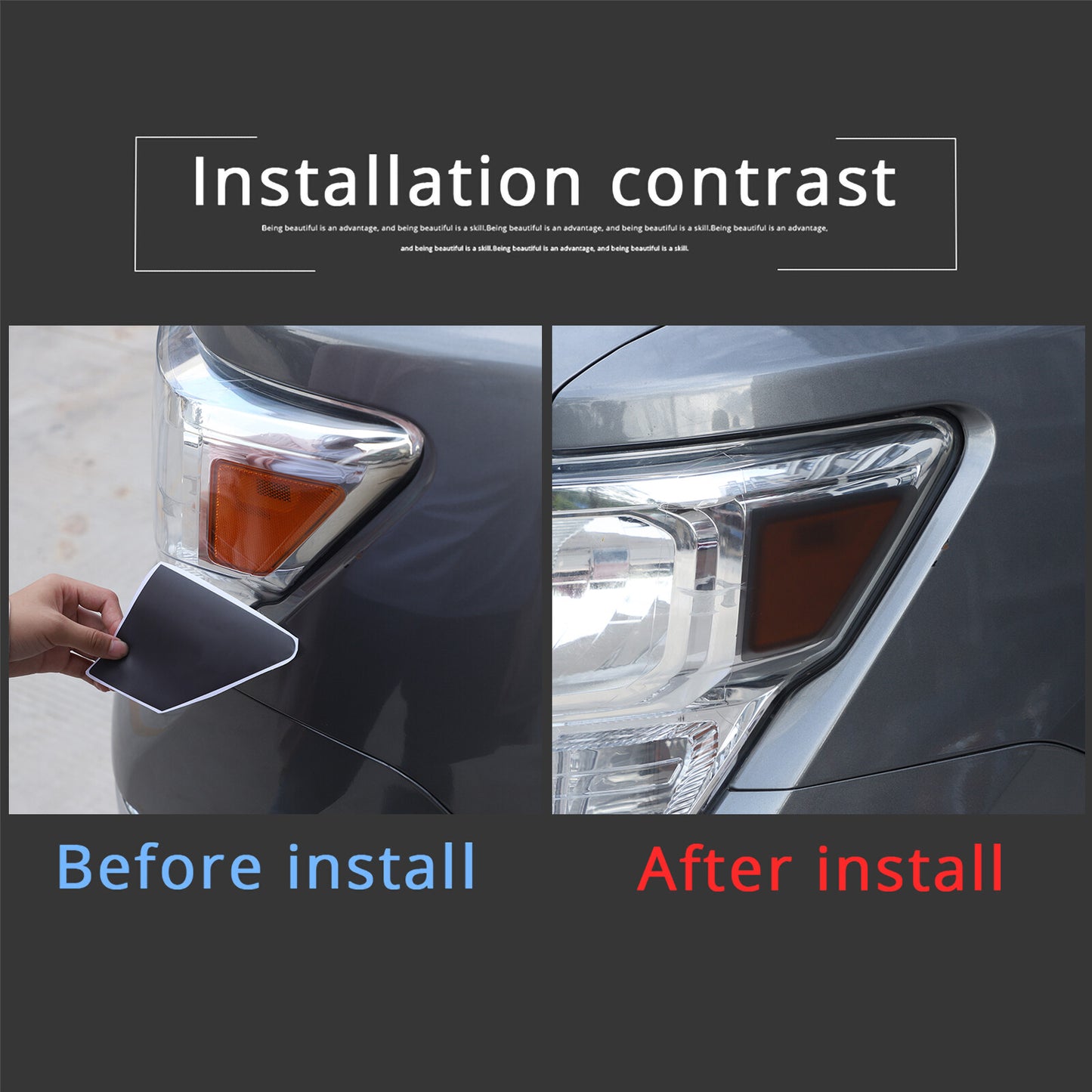 Suitable for 2016-2022 Titan headlights with smoked pre-cut vinyl front side markings. n