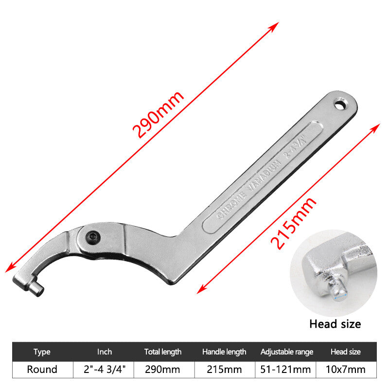 Adjustable Hook Wrench 51-121mm C Round Spanner Tool Slotted Retaining Universal Q