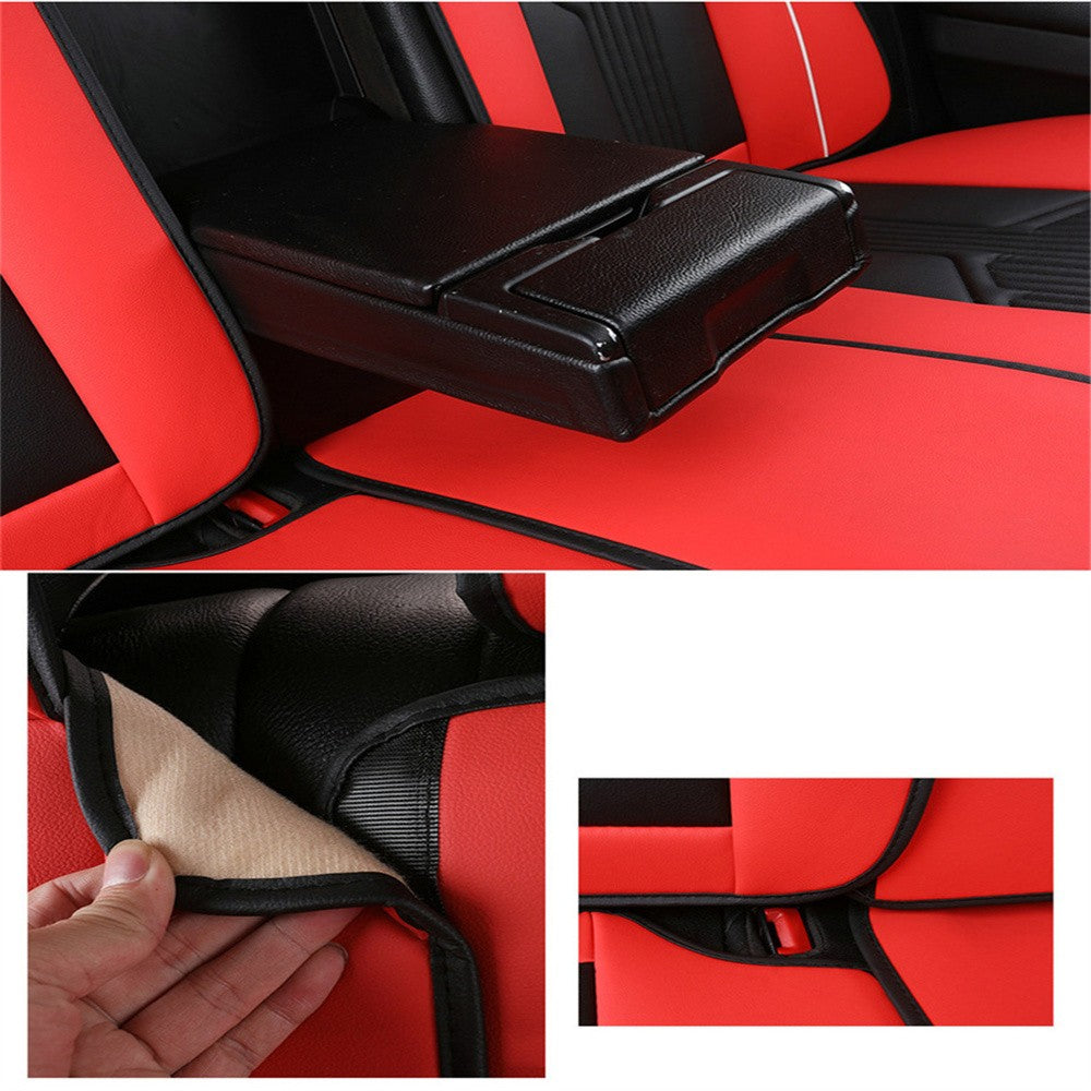 5-Seats Car for Seat Covers Front  Rear Cushions Black+Red PU Leather Four Seasons Q
