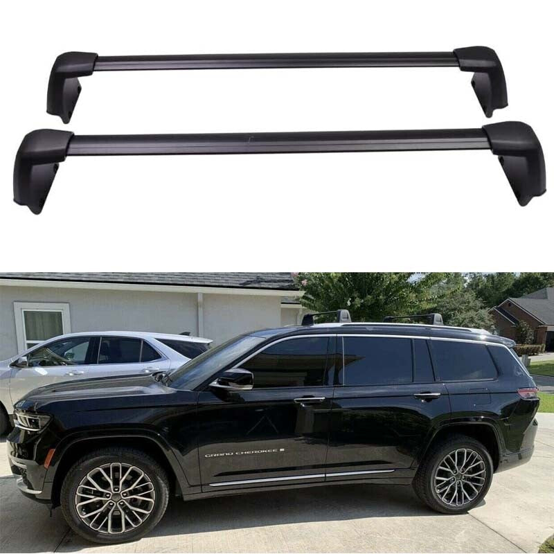 2PCS Aluminum Cross Bar Cargo Rack Rails 2022 Fits for Jeep Grand Cherokee Black