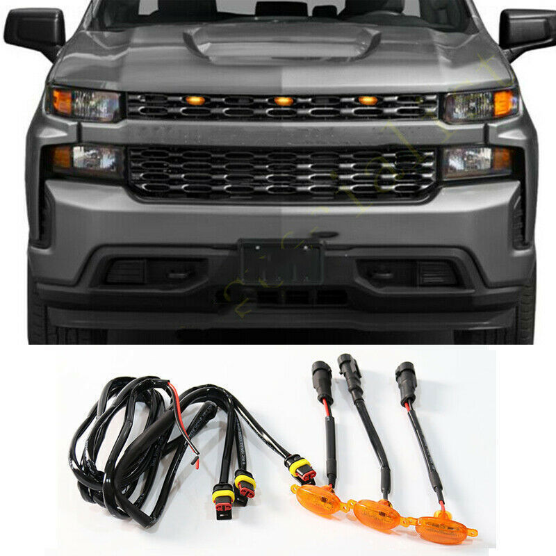 for Chevrolet Silverado 1500 2019-21 Grille LED Light Style Grill Trim 3P