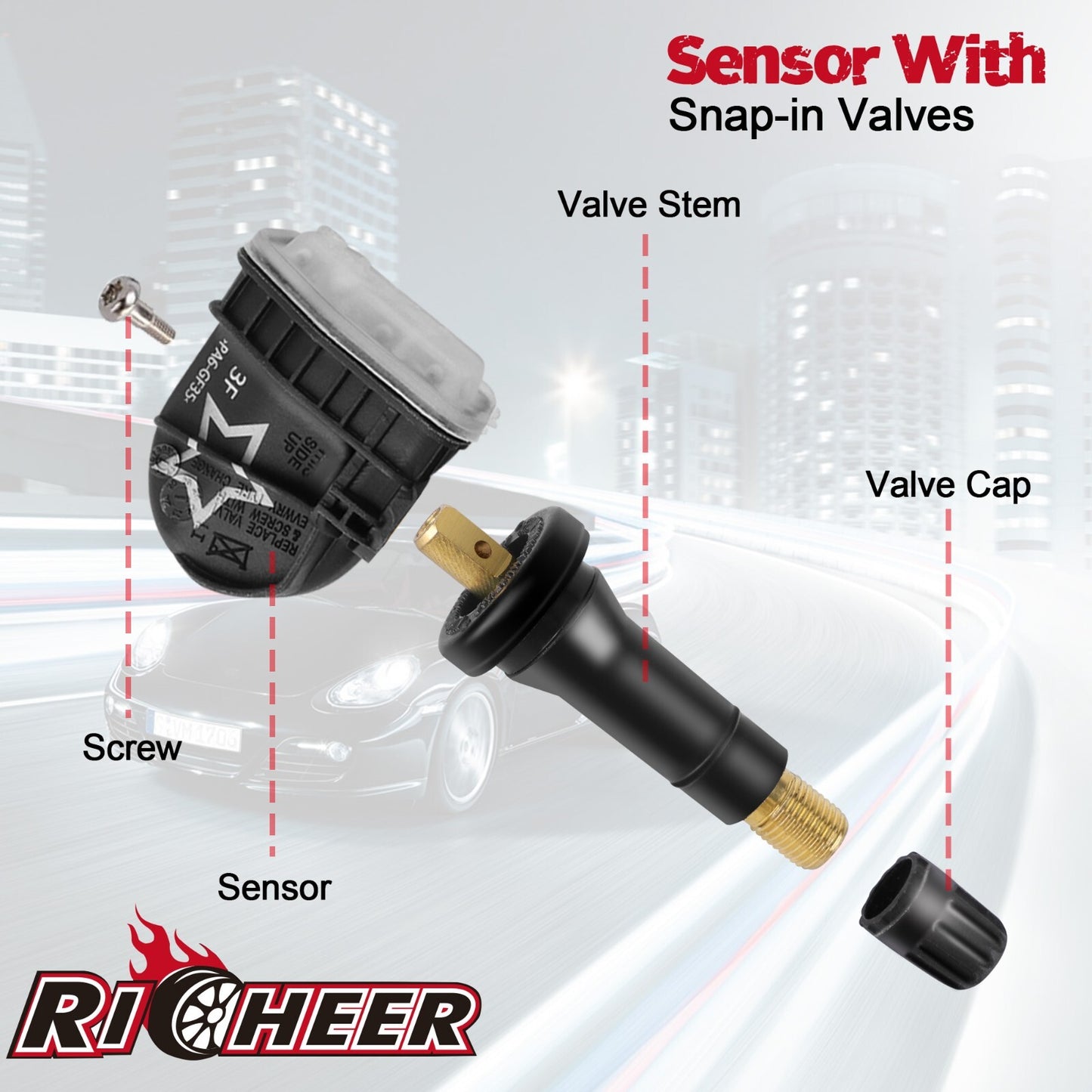 4-pack TPMS tire pressure monitoring sensors (13598772) suitable for General Motors for Chevrolet for GMC for Buick .