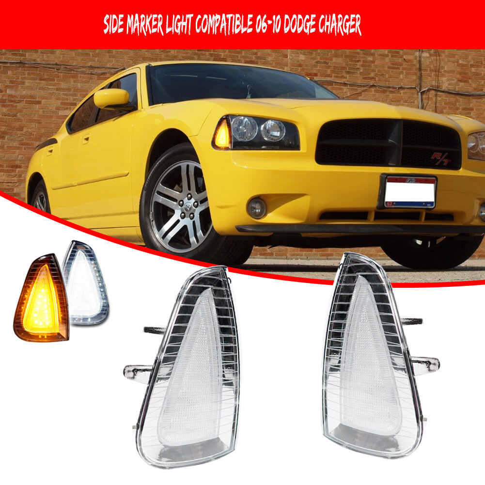 2pcs Clear LED Side Marker Signal Light Amber with White for for Dodge Charger 2006-2010- v