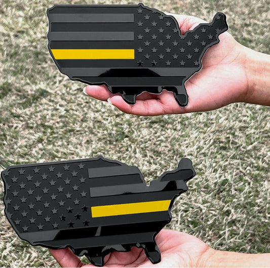 2. Car side fender rear trunk badge, black and yellow American flag map for Cadillac
