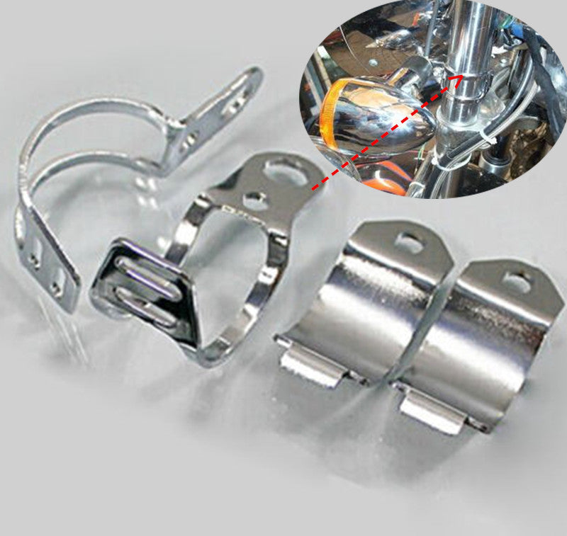 Chrome Metal Fork Ear Clamp Motorcycle Turn Signal Light Mount Brackets Holder Q