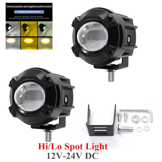 Pair LED Motorcycle Headlight Yellow White Hi/Lo Spot Light Driving Fog Lamp v