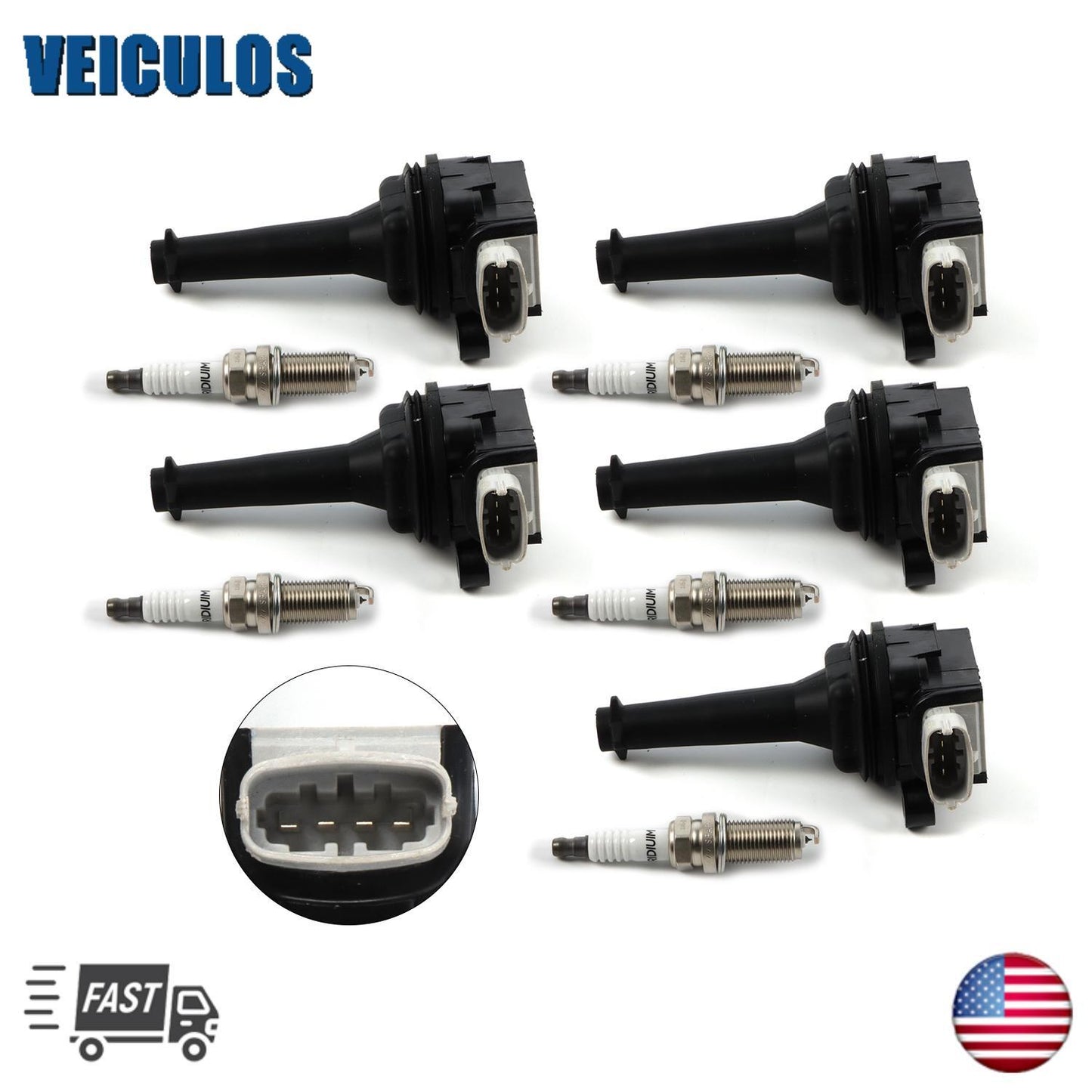 5X Ignition Coil  5X Iridium Spark Plug for Volvo C30 C40 C70 V70 XC70 UF517