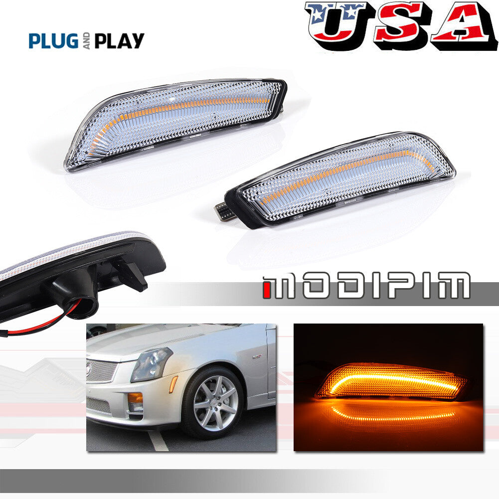For 03-07 for Cadillac CTS CTS V Front Side Marker Lights Clear Lens Amber LED Lights - v