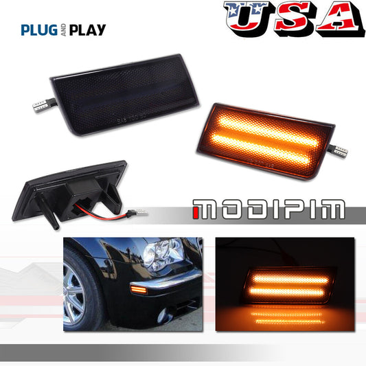 L + R Smoked Amber LED Side Marker Lights Fender Lights for 2005 - 2010 for for CHRysler 300 - v