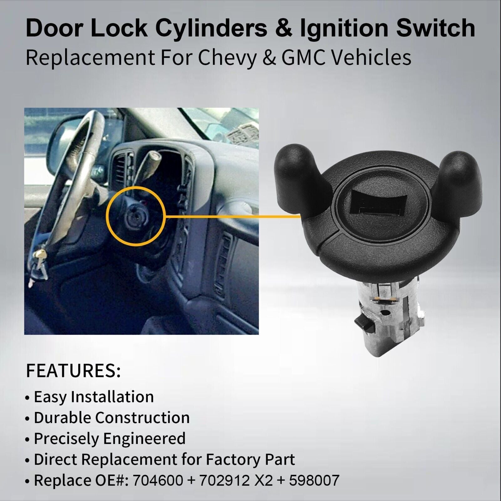Front Door Lock Cylinders Ignition Switch for Chevy Tahoe Silverado for GMC for Sierra