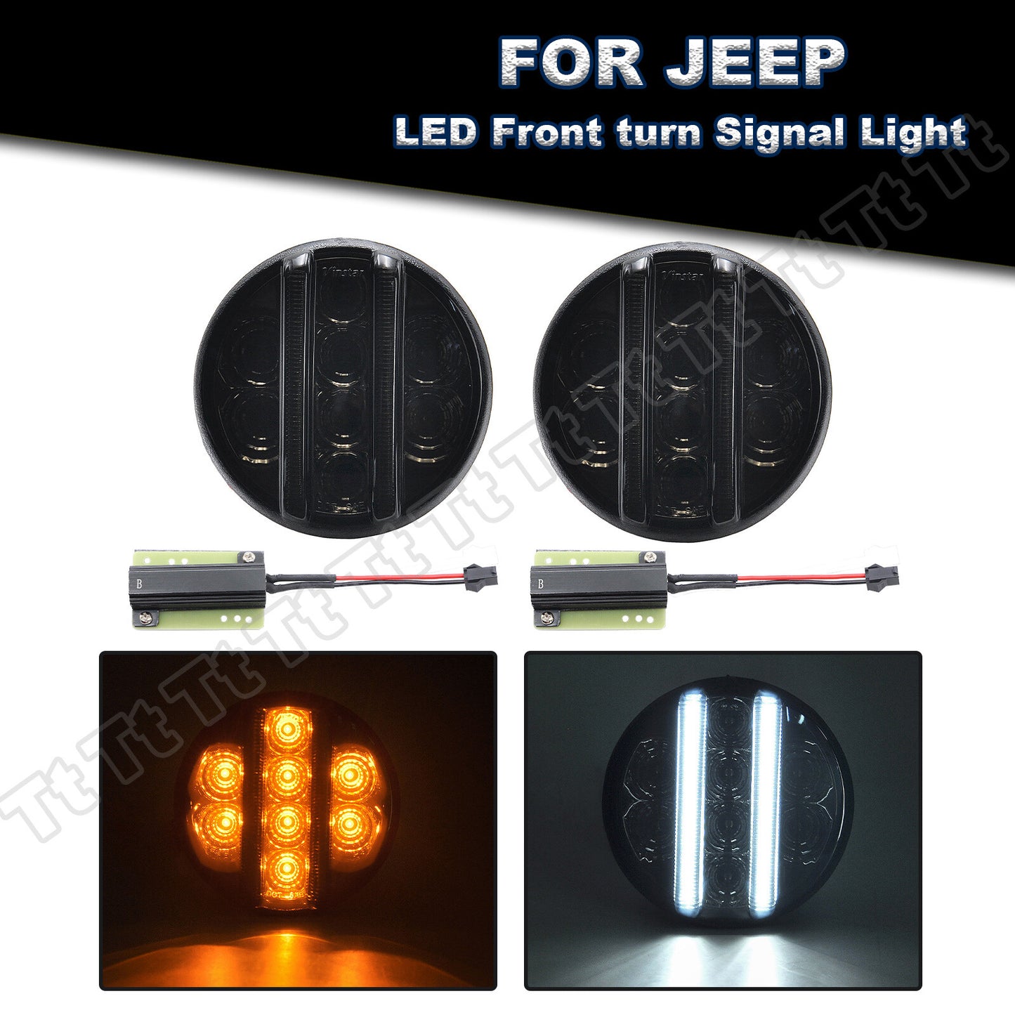 Smoked Front LED Turn Signal Parking Lights for 2007 - 2017 for Jeep for Wrangler JK- v