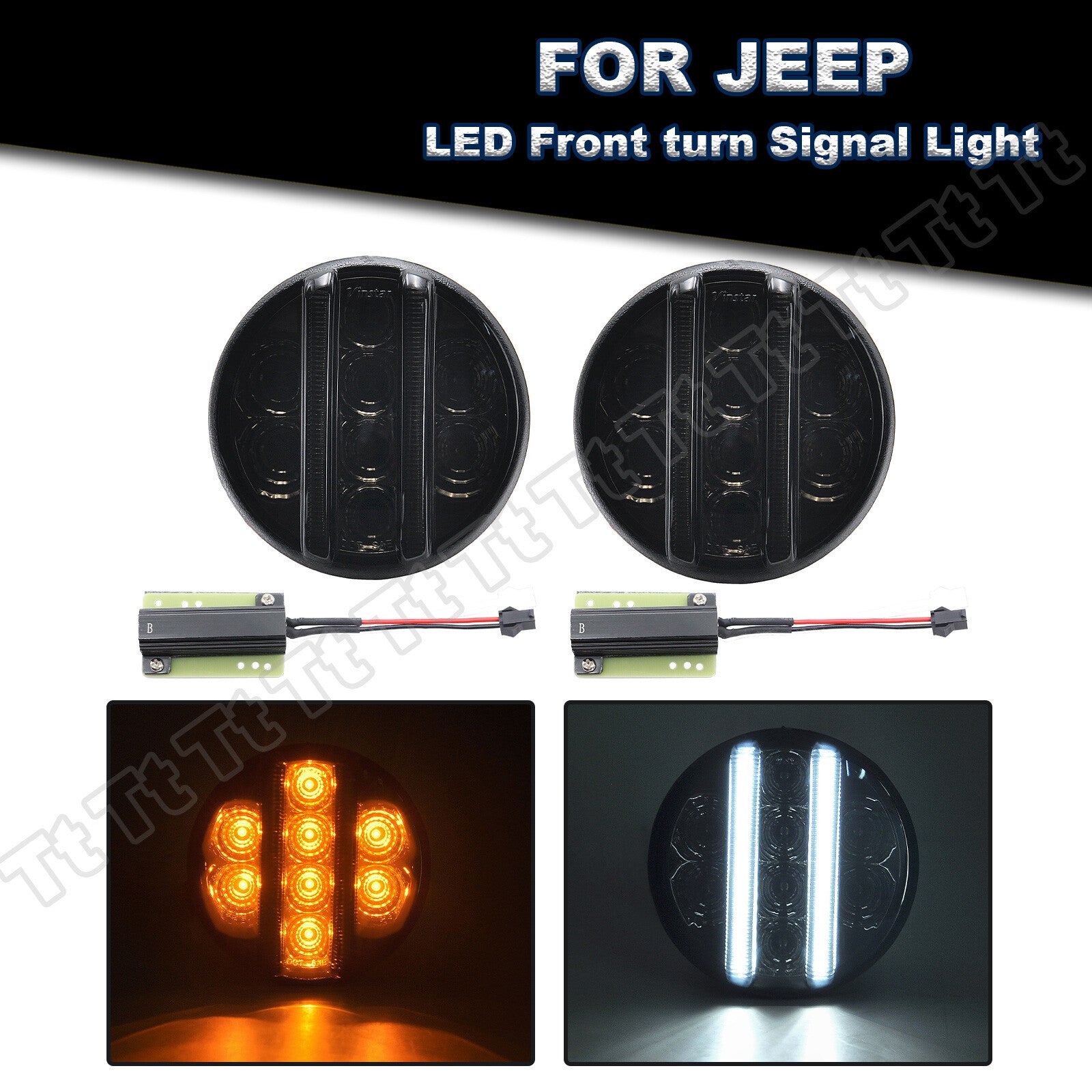 Smoked Front LED Turn Signal Parking Lights for 2007 - 2017 for Jeep for Wrangler JK- v