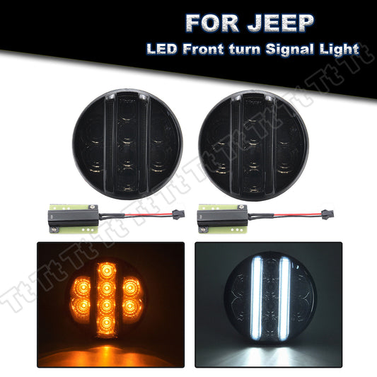 Smoked Front LED Turn Signal Parking Lights for 2007 - 2017 for Jeep for Wrangler JK- v