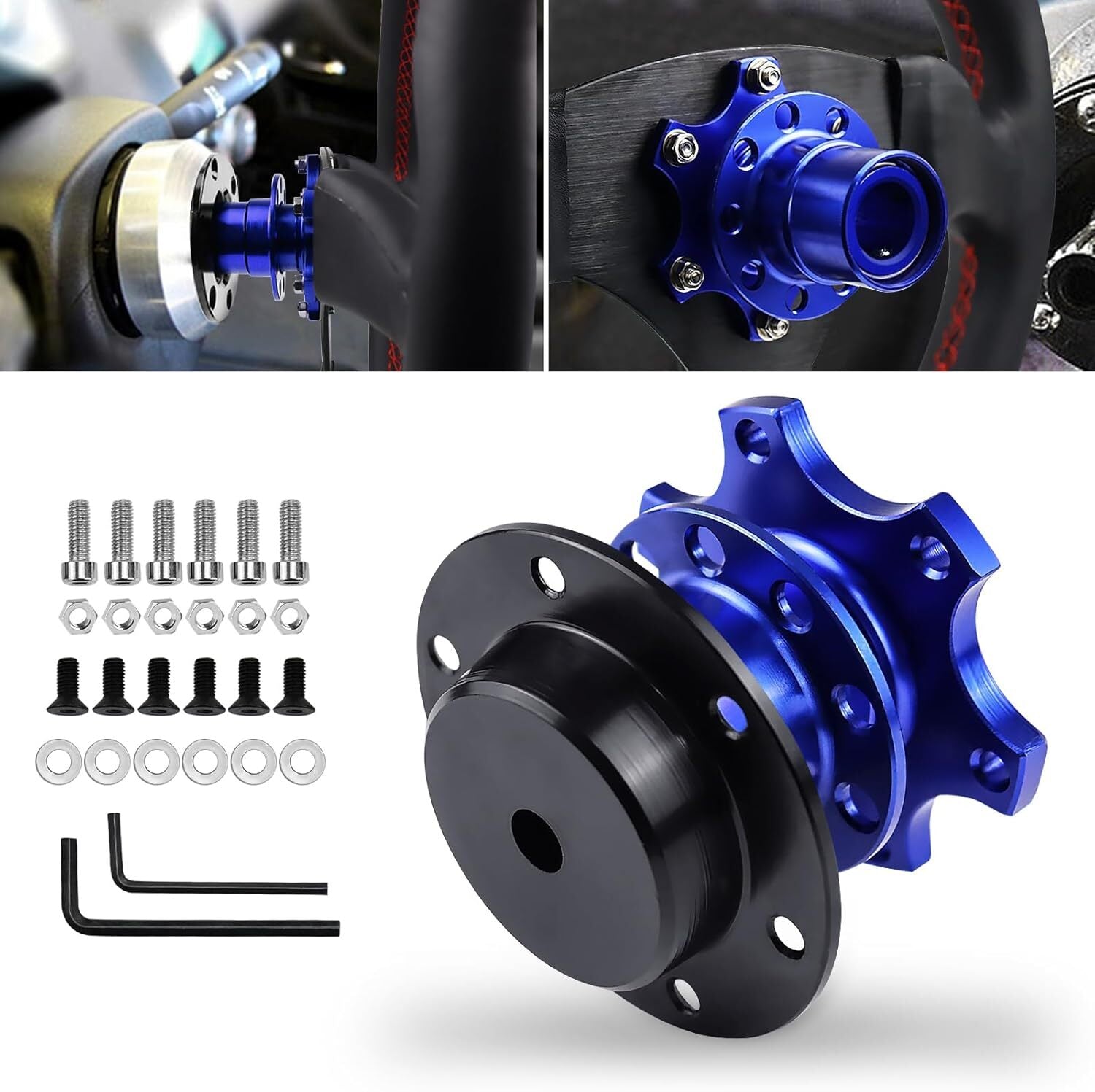 Blue Universal Steering Wheel Quick Release Hub Adapter 6 Hole Snap Off Boss Kit