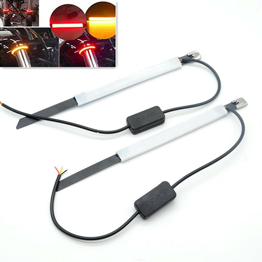 2Pc Amber/Red Motorcycle LED Fork Turn Signal Indicator Lamp Running Strip Light