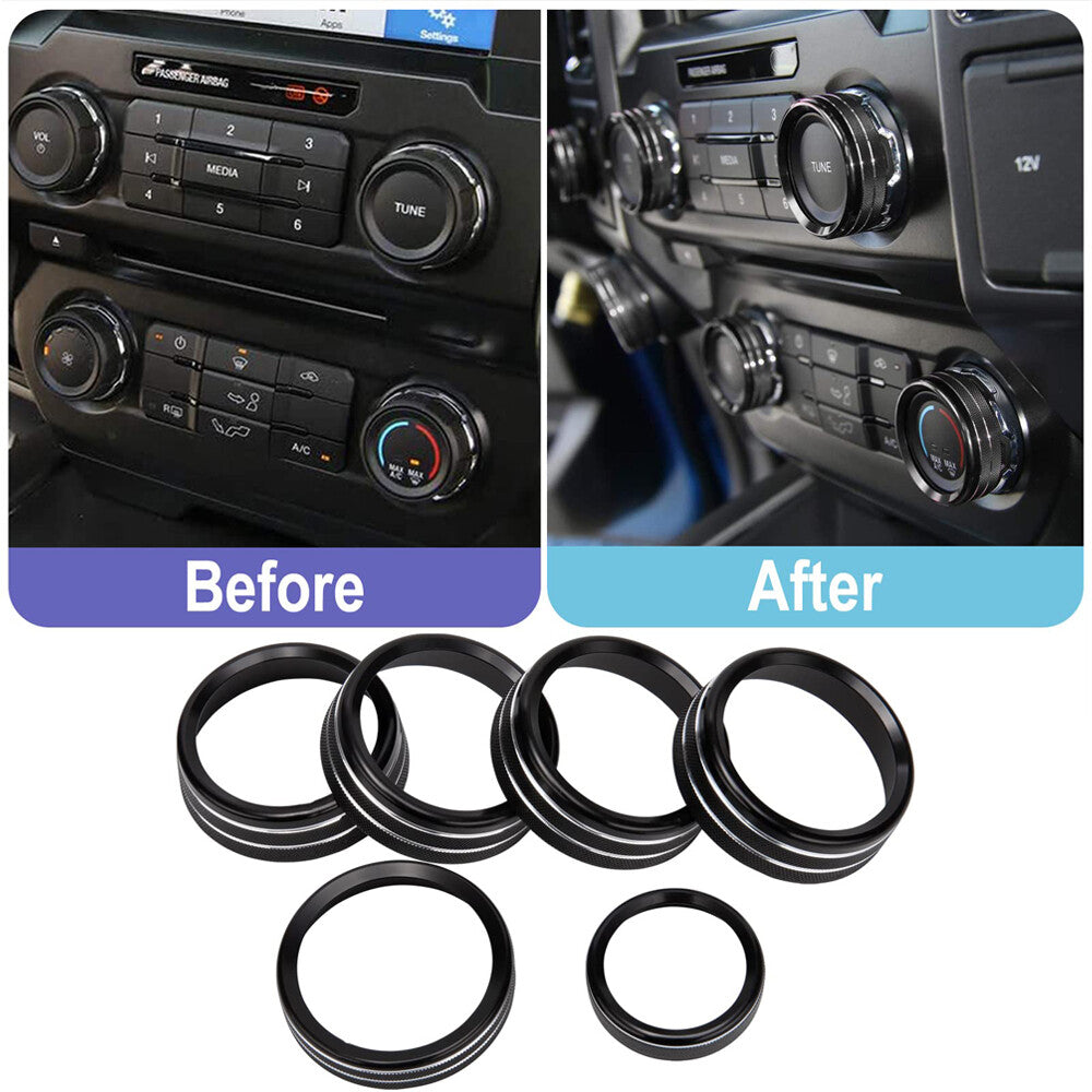 Black Air Conditioner /4WD / Audio Switch Knob Ring Cover Trim for Ford F150 XLT
