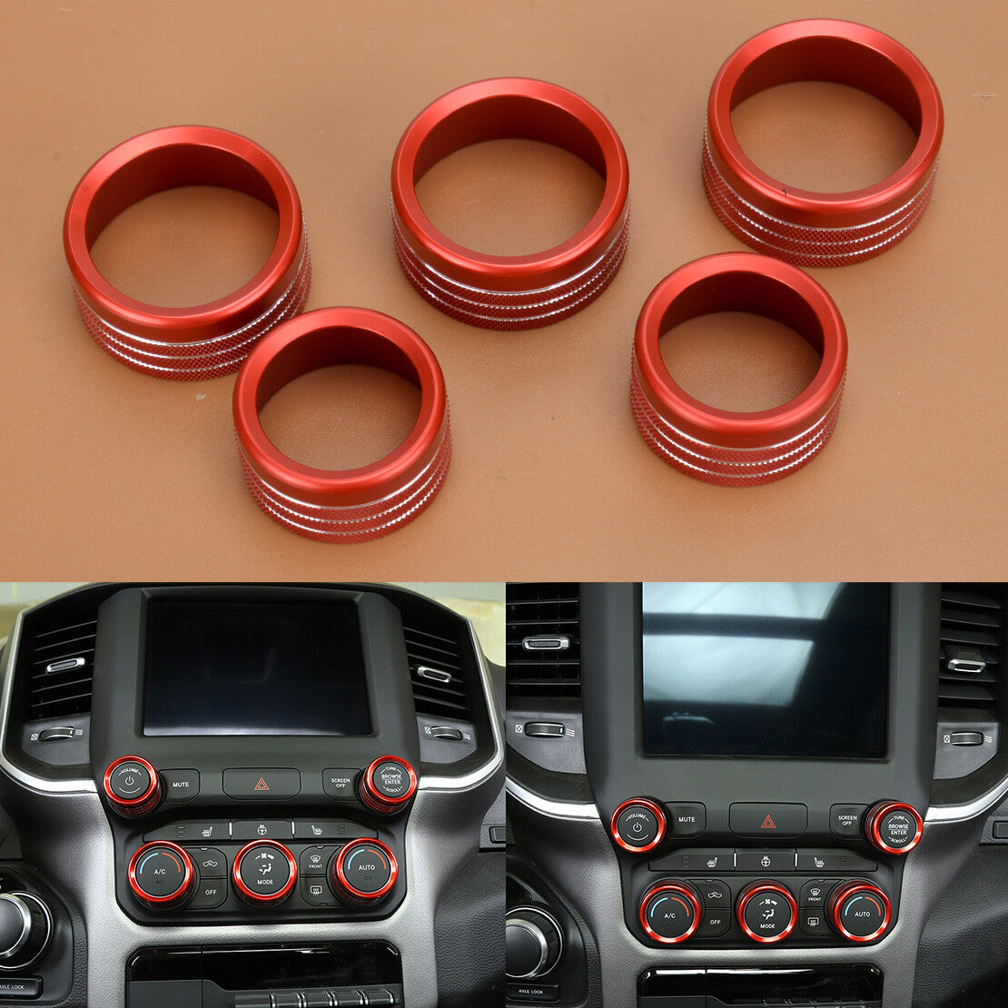 Aluminum Center AC Control Knob Ring Covers Fit for for Dodge for Ram 1500 2018-20 v