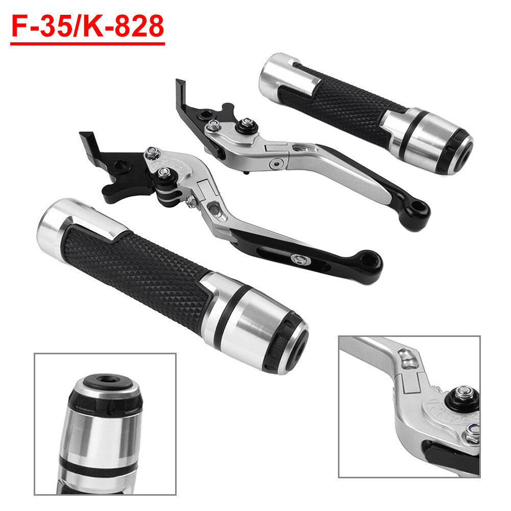 Fold Extendable Brake Clutch Lever Handlebar Grips Set for Kawasaki ZX6RR Silver