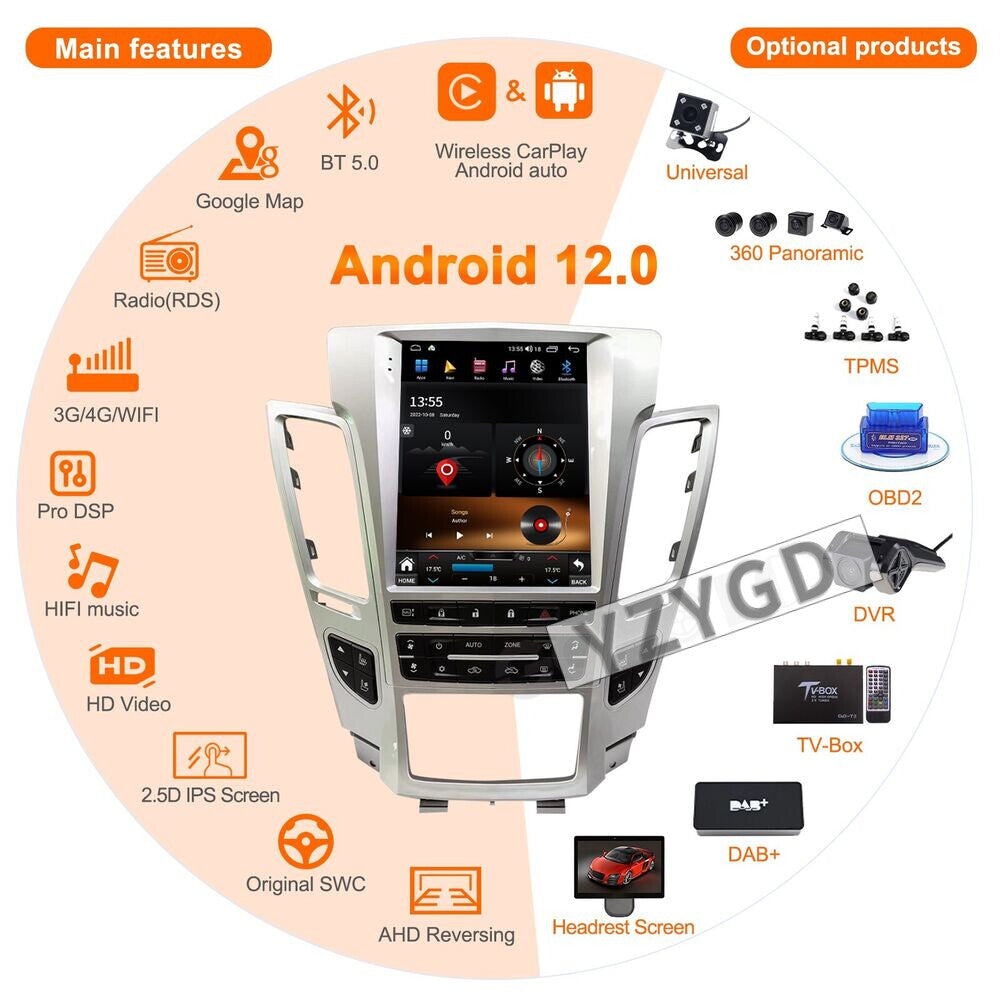 Carplay Car Radio for Cadillac CTS 2007-2012 GPS Navi 128G Stereo Screen 2Din
