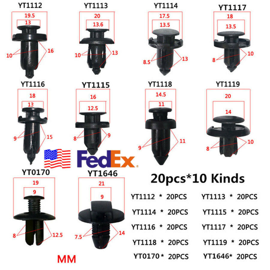 200 Pcs 10 Size Plastic Car Bumper Clip Retainer Rivet Door Panel Clip US SHIP Q