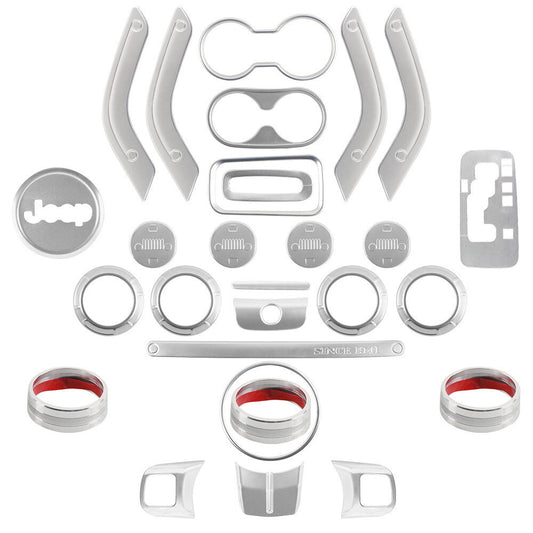 28-piece silver protective case for Jeep for Wrangler JK JKU 11-18 interior accessories and decorations