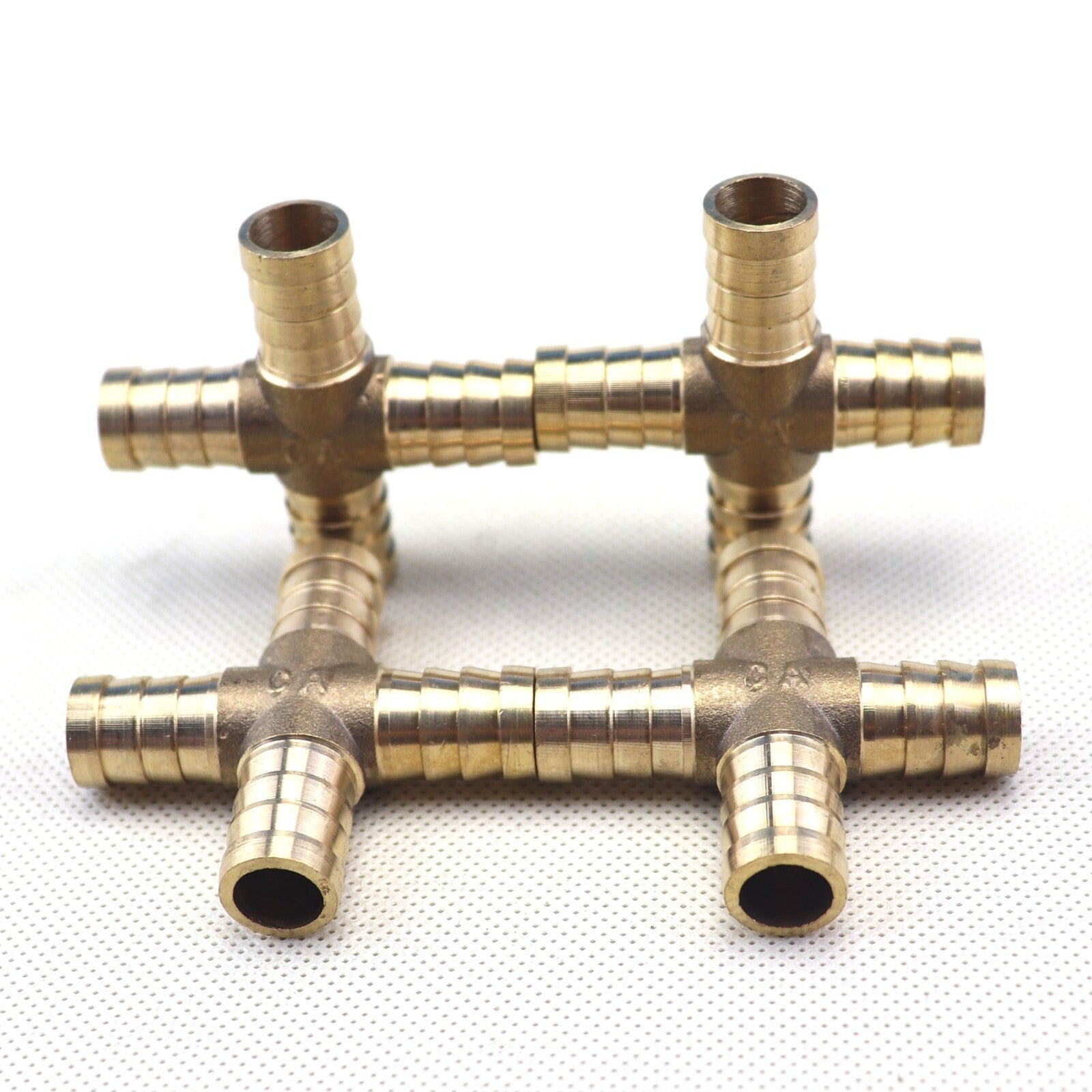4X HOSE BARB 4 WAY Cross Brass Pipe Fitting Thread Gas Fuel Water Air 1/2 12mm