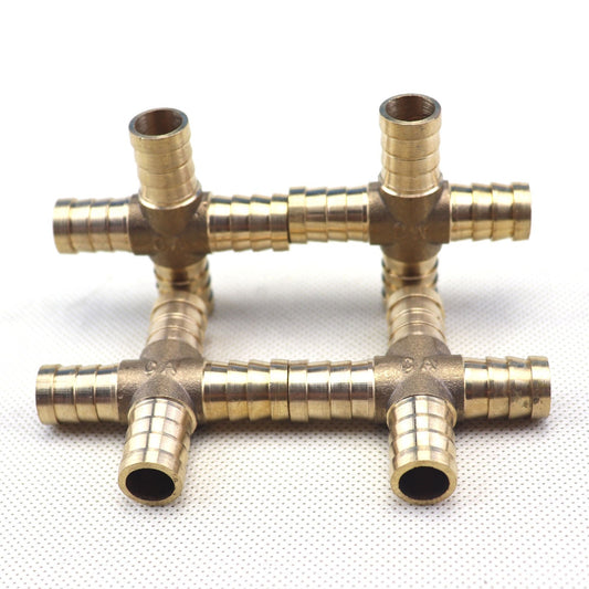 4X HOSE BARB 4 WAY Cross Brass Pipe Fitting Thread Gas Fuel Water Air 1/2 12mm