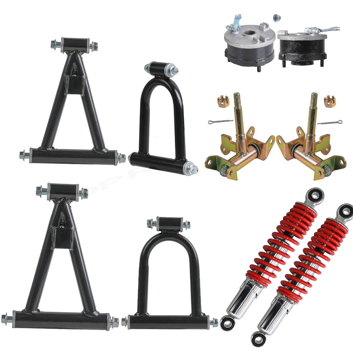 Upper/lower control arms and suspension damping kits for all-terrain vehicles, four-wheeled bicycles, off-road vehicles, go-karts
