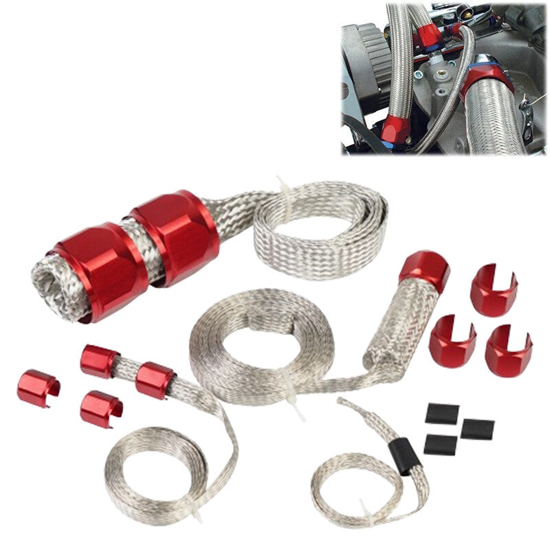 Red Universal Radiator Hose Sleeving Aluminum Braided Dress-Up Hose Cover Kit