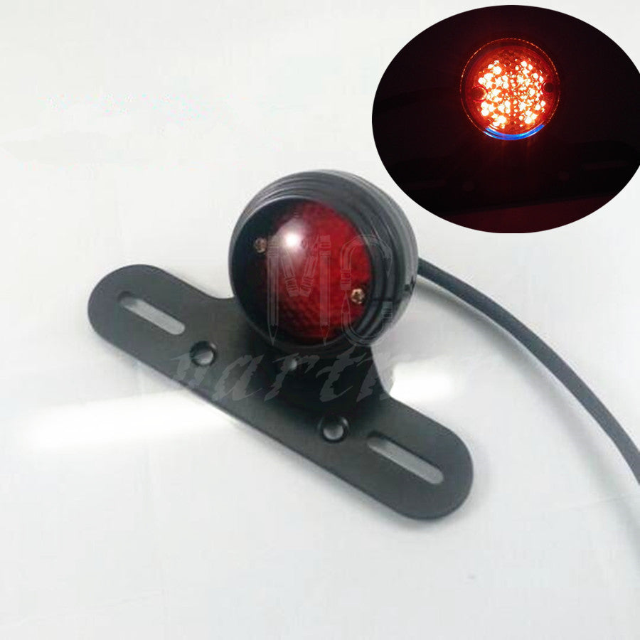 Black Round LED Tail Brake Light License Plate for Harley Bobber Chopper Q