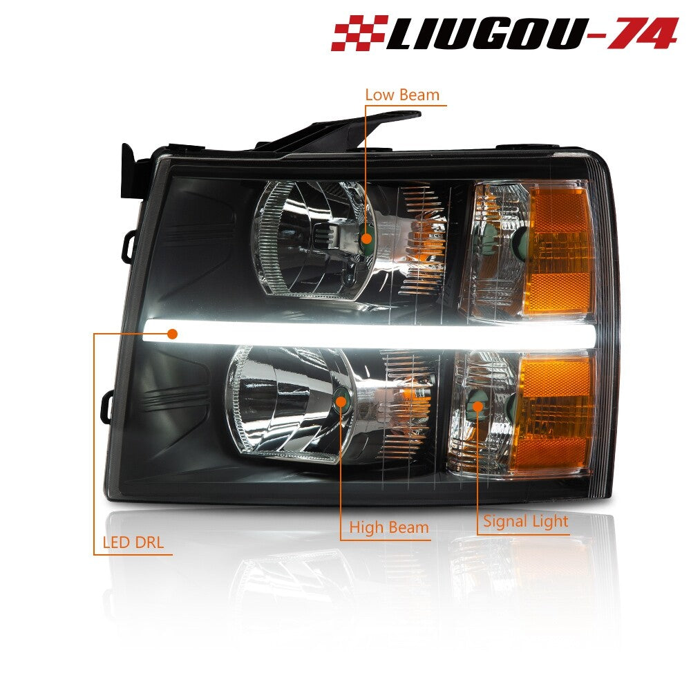 LED DRL light strip, black/amber corner light suitable for 07-14 for Chevrolet Silverado