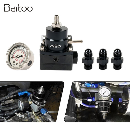 BLACK AN8 AN6 Fuel Inject Pressure Regulator Kit W/ 0-160psi Oil Gauge 8AN EFI Q