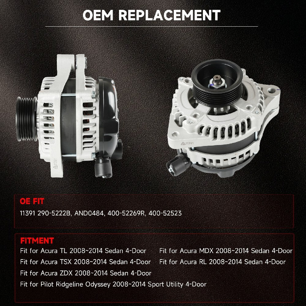 11391 Alternator for 2009 2010 2011-2014 for ACURA MDX RL TL TSX ZDX 3.5L 3.7L 11391