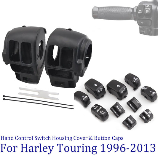 Black switch housing protective cover and 10 handheld control button covers for Harley 1996 - 2013 - n