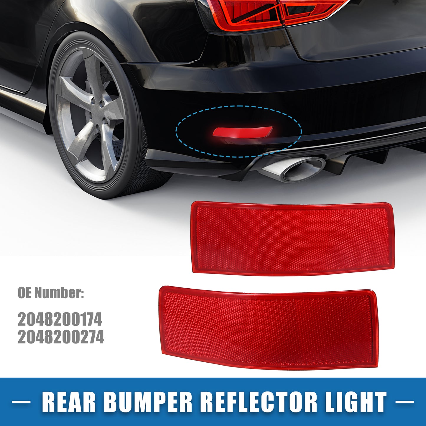 Rear bumper reflector light 2048200174, suitable for ABS, red/grey, 1 pair. n